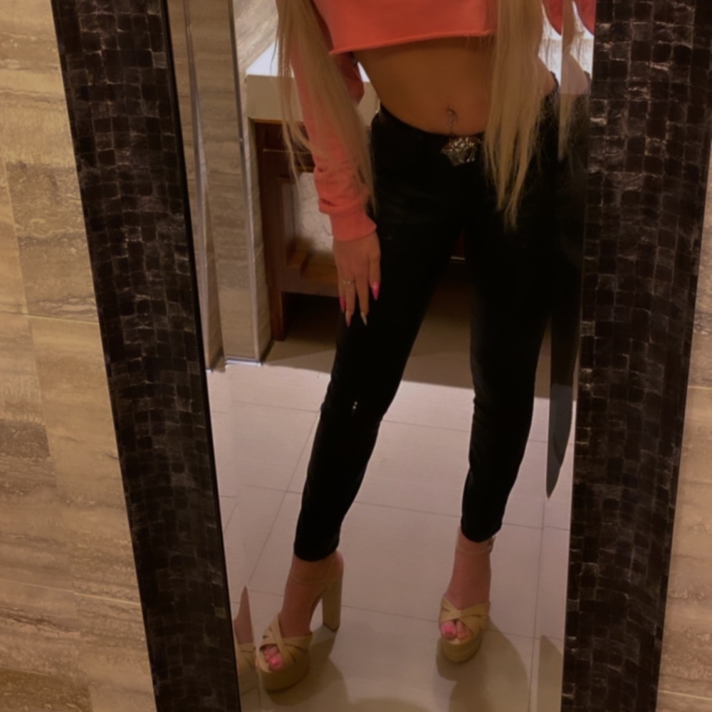 High rise glossy wet look skinny pants
